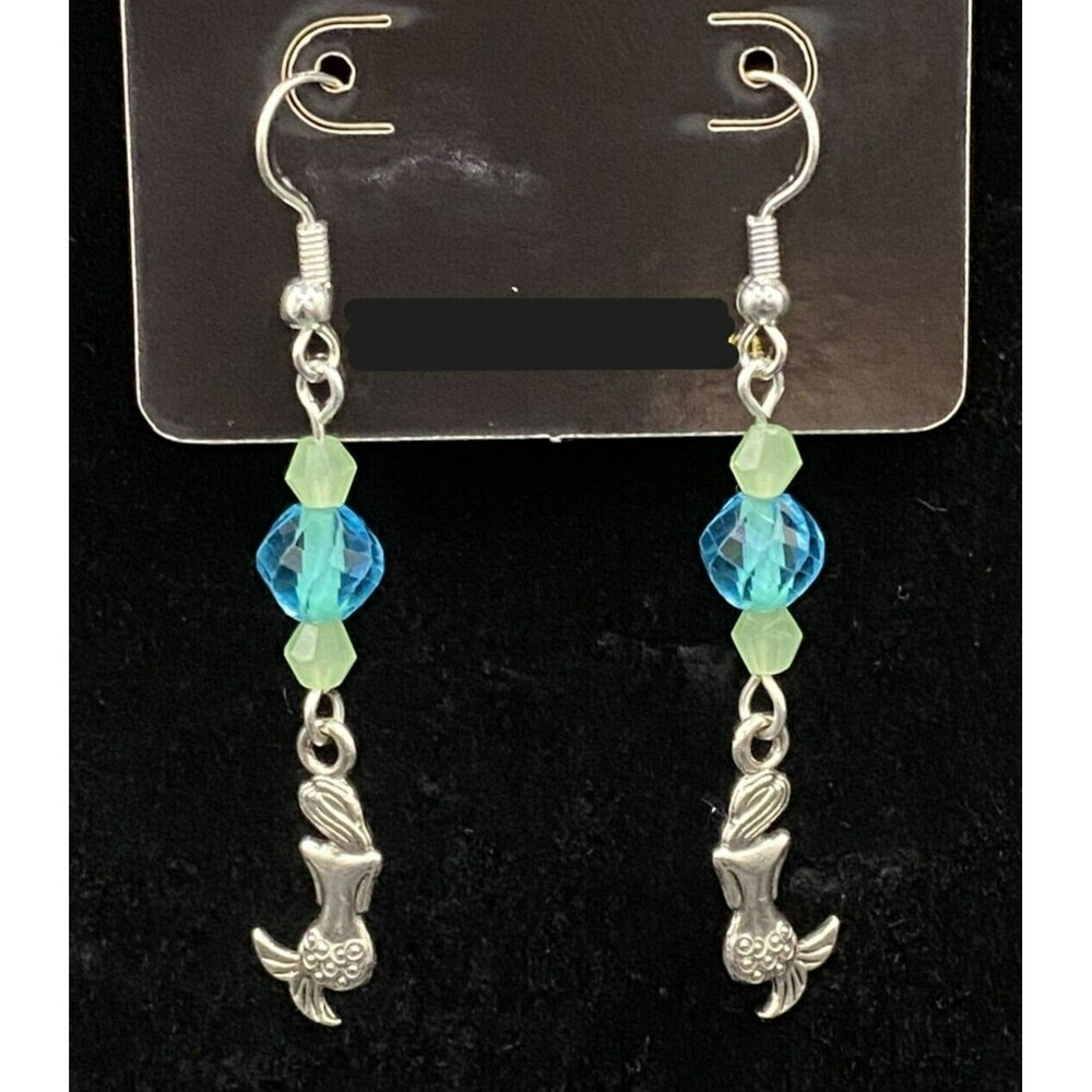 Handmade Mermaid with Aqua & Sea Foam Green Glass Bead Earrings by Neanie-Bot